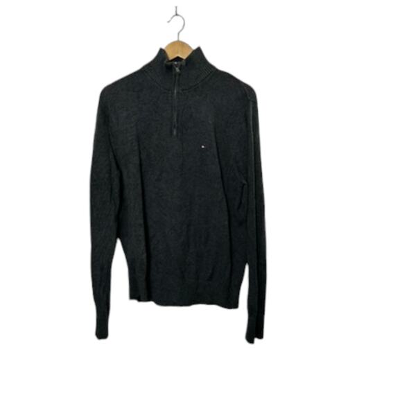 Tommy Hilfiger Gray Long Sleeve 1/4 Zip Pullover Sweater Men's Large - Picture 1 of 6